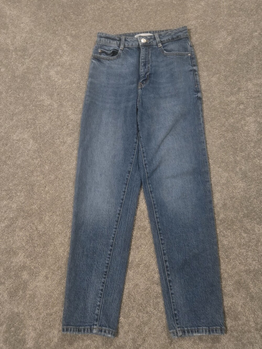 Zara Z1975 High-Waisted Mom Jeans Mid Blue Slim Fit Size 4